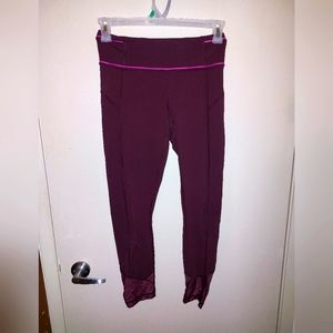 Lululemon Burgundy and Fuschia Cropped Leggings "14 Across Waist